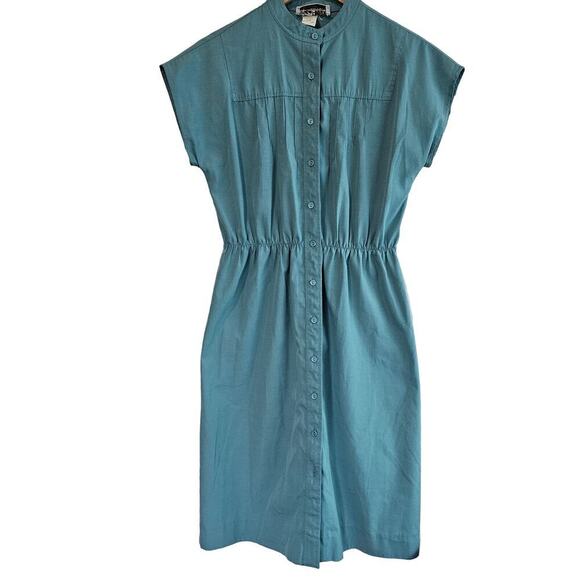 Vintage Leslie Fay Dress Women Medium Blue 70s Retro Mod Cottage Prairie Neutral - Picture 1 of 12